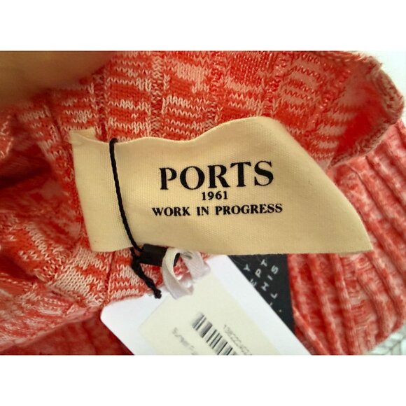 Ports 1961 Work in Progress Ribbed Red & White Cotton Knit Top Lettuce Edge - Picture 2 of 9